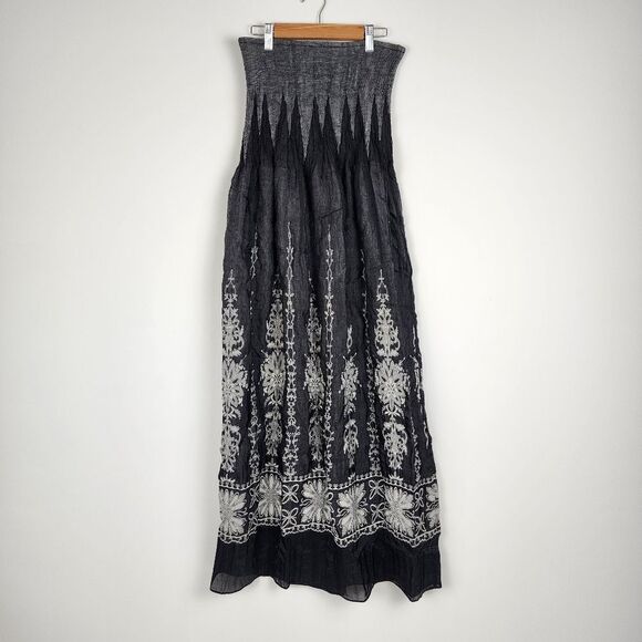 Anthropologie Lapis Strapless Long Dress Smocked Stretchy Upper Floral One Size - Picture 3 of 15